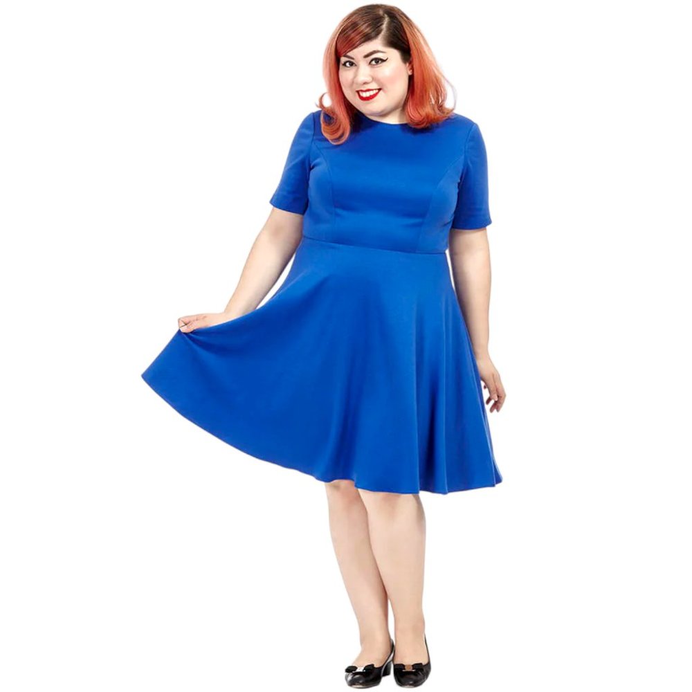 MBN Amelie Skater Dress in Royal Blue, Plus Size 2X - Picture 10 of 11